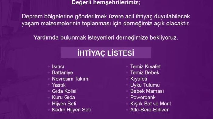 İstÇayder Depremzedeler için Yardım duyurusu